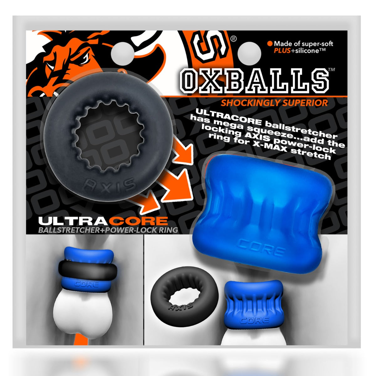 Cock & Ball Toys Oxballs Ultracore Core Ballstretcher With Axis Ring Blue Ice   